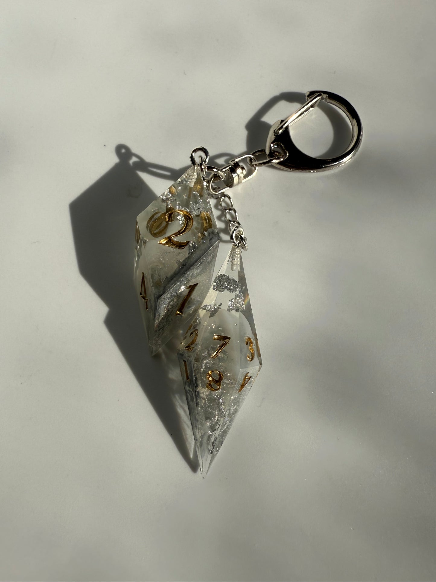 Cloudy Silver D6/D12 Shard Keychain