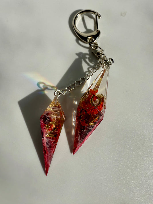 Red Floral D10/D4 Shard Keychain
