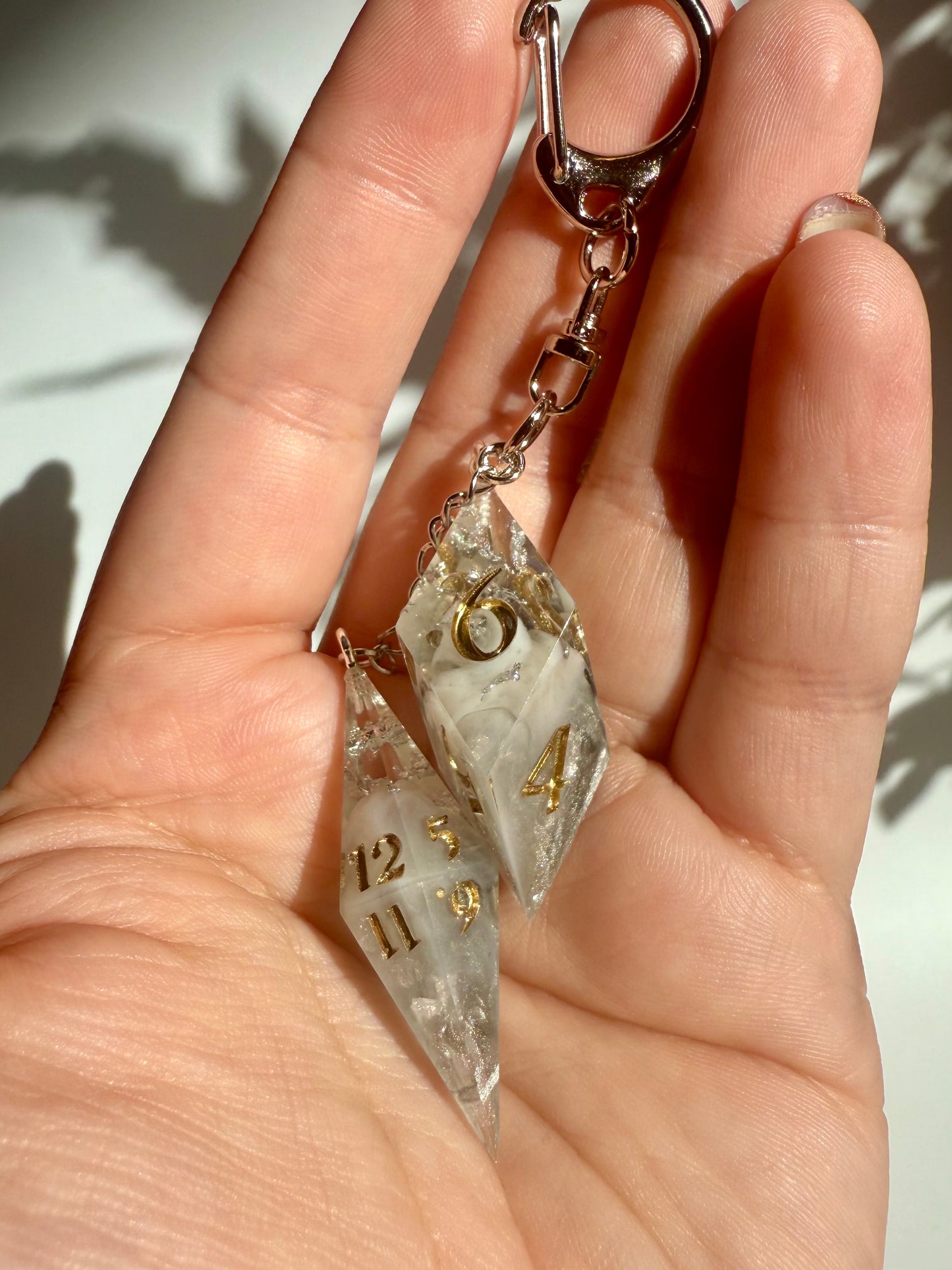 Cloudy Silver D6/D12 Shard Keychain