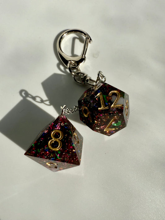 Dark Confetti D12/D8 Keychain