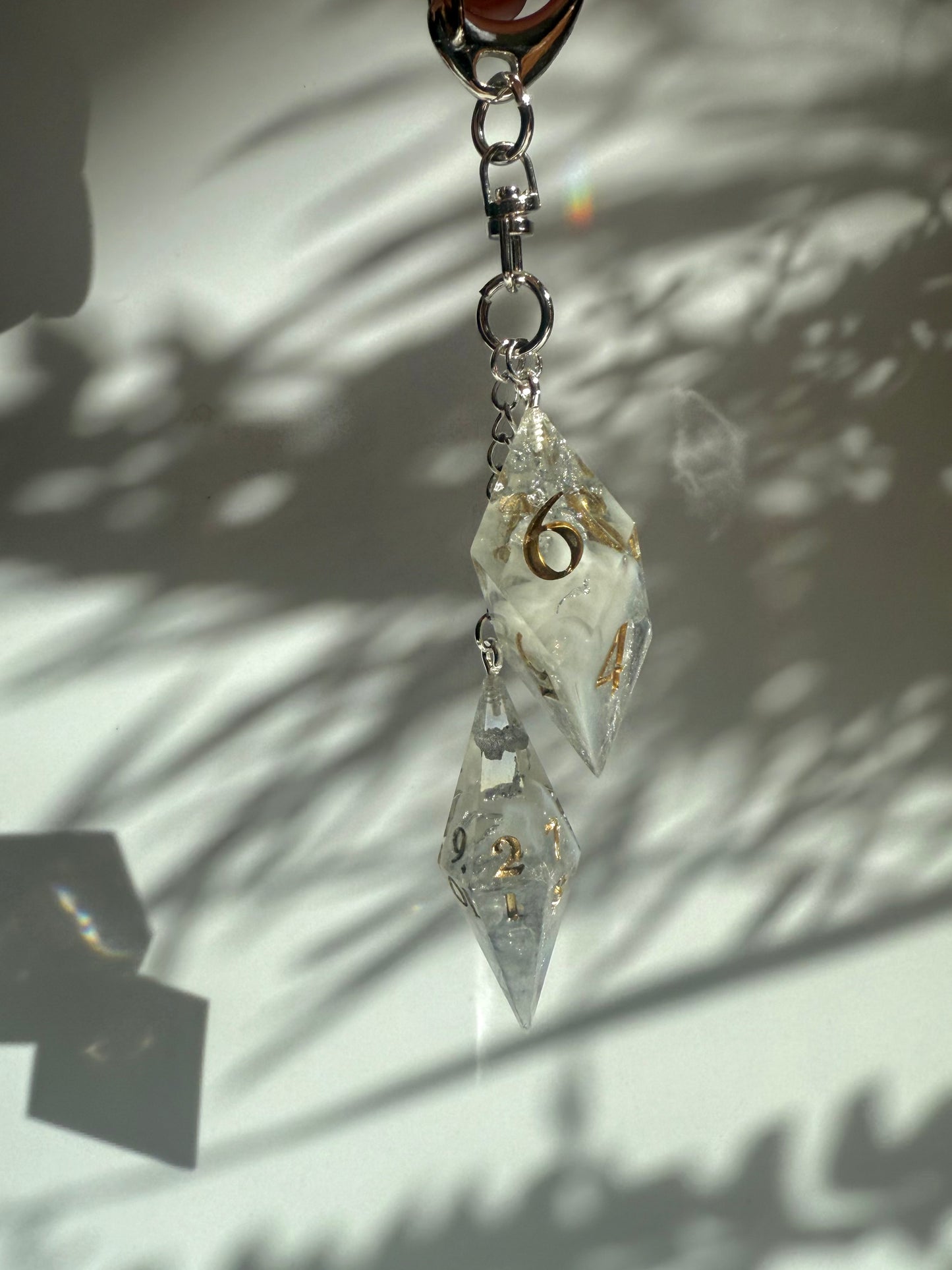 Cloudy Silver D6/D12 Shard Keychain