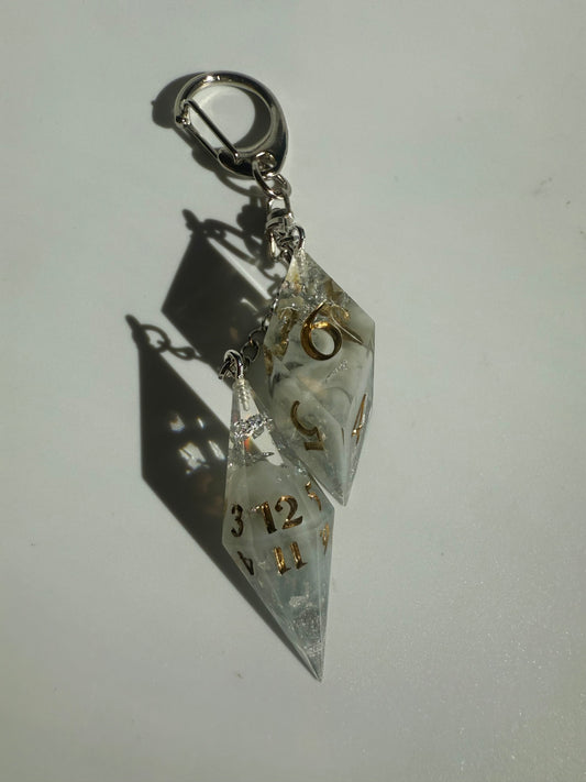 Cloudy Silver D6/D12 Shard Keychain