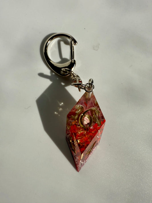 Red Floral D6 Shard Keychain